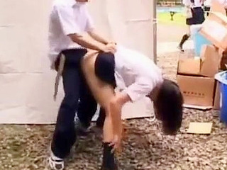 Horny Nippon girl fucks in village fair for wild XXX experience with nipple clamp.